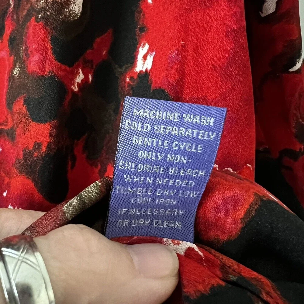 Vivienne Tam NWT Size 8 Red Black Draped Cowl Neck Long Sleeve Top Abstract Art - Picture 7 of 11